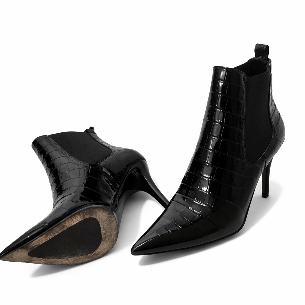 Anine Bing black croc embossed patent leather ankle boots size 40 EU - Picture 2 of 4